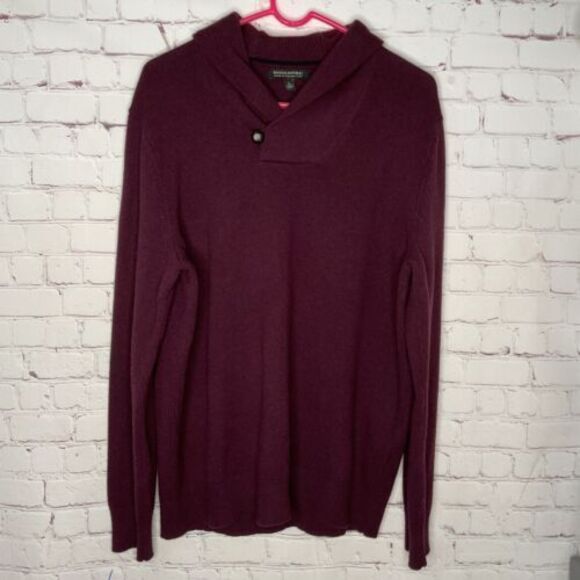 Banana Republic Mens Sweater ‎ Shawl Collar 100%Wool Black Cherry Size L - Picture 1 of 8
